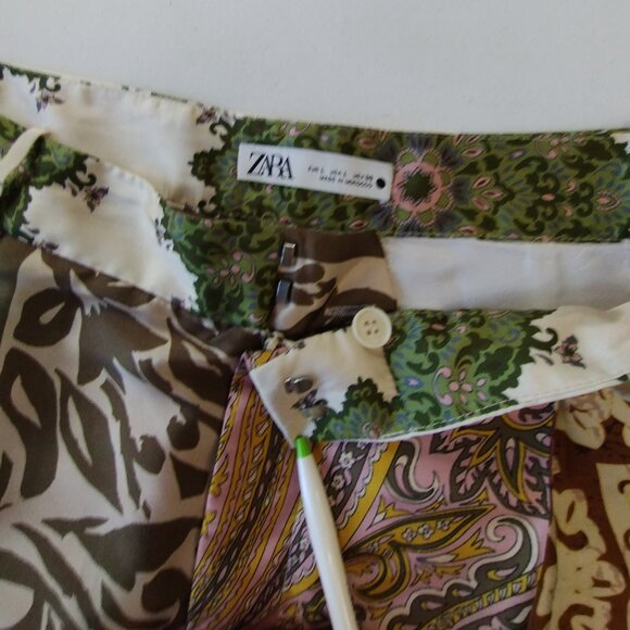 Zara Floral Boho Wide Leg Pants Size L - Picture 7 of 10